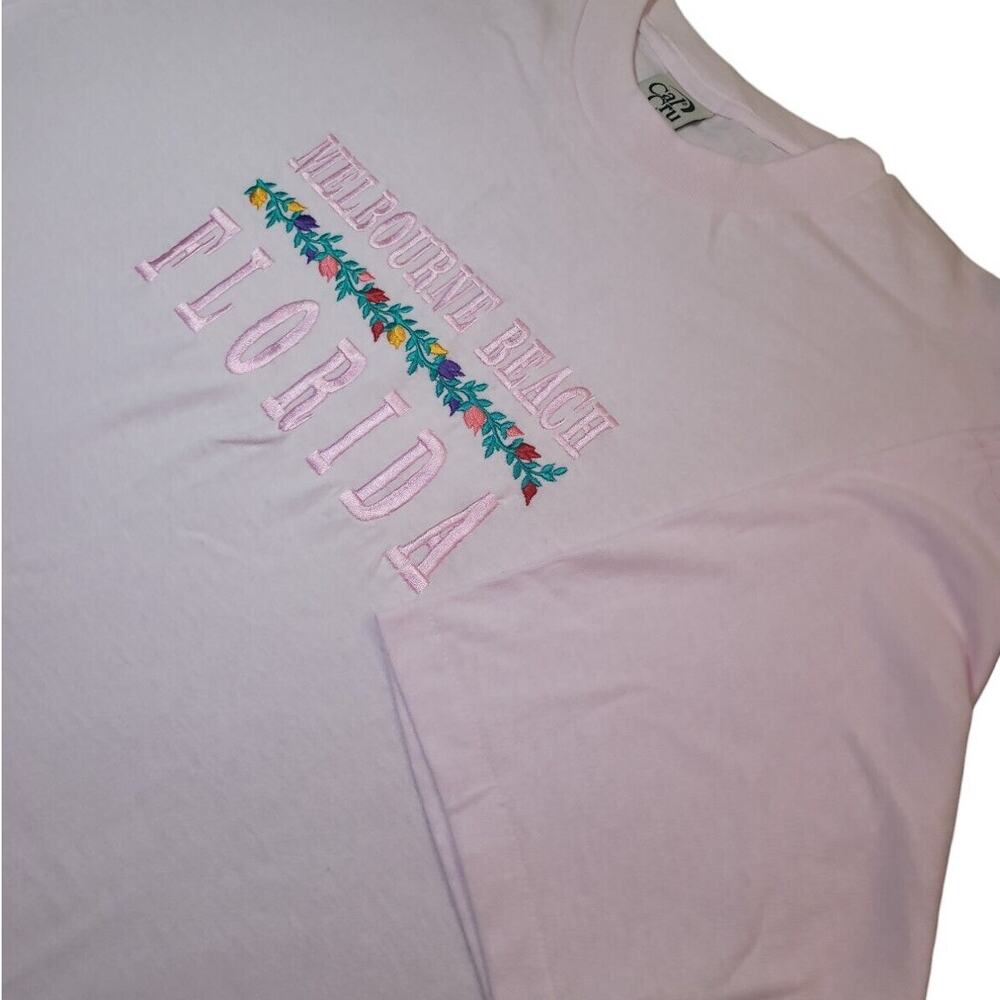 VTG 90s USA Made Local Melbourne Beach Florida T-Shirt L Pink Retro Grandmacore